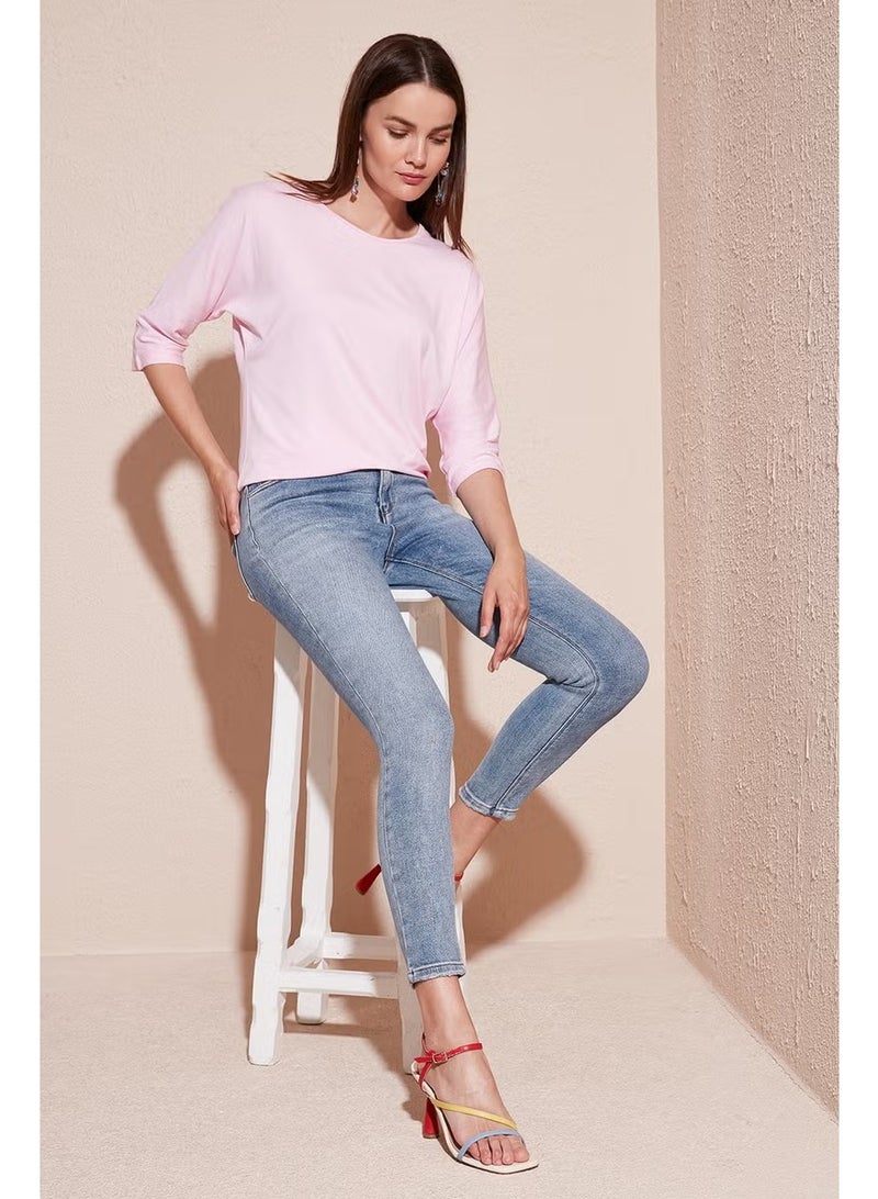 Lela Crew Neck Three Quarter Sleeve Women's Blouse 5861416Y - Image 3